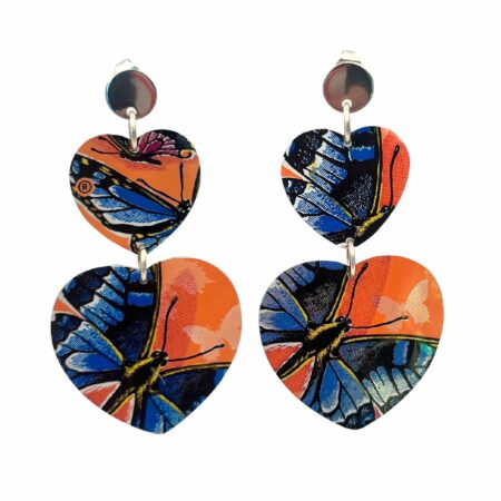 Boucles double coeur papillon bleu