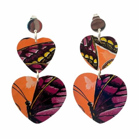 Boucles double coeur papillon mauve