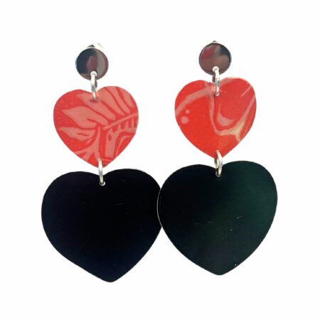 Boucles double coeur noir et rose